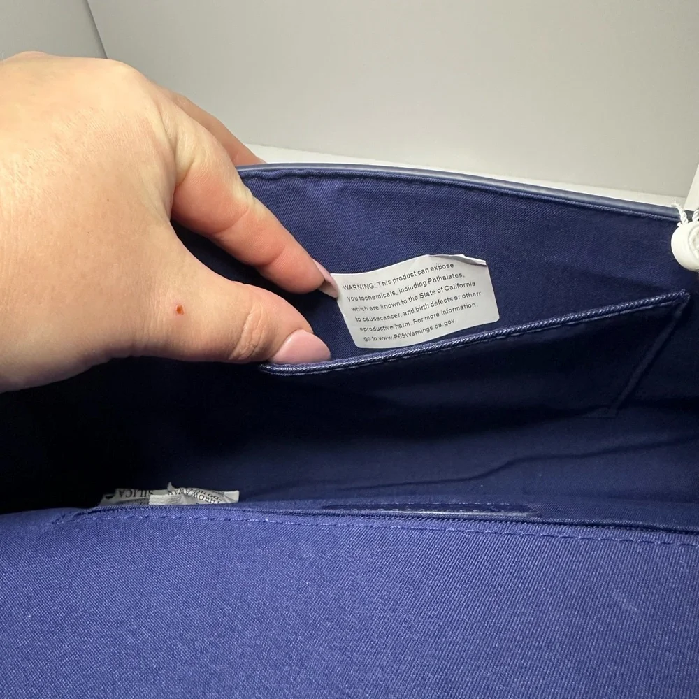 Trina Turk New Medallion Herringbone Blue & White Faux Envelope Leather Clutch